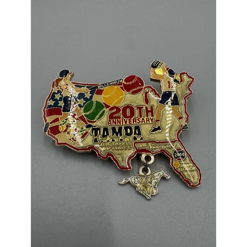 Vintage 2000 Tampa MUSTANGS Girls Fast Pitch Softball 20th Anniversary Lapel Pin
